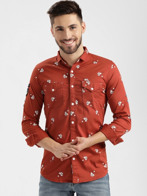 

V2 Value & Variety Men Rust Brown Floral Printed Cotton Casual Shirt