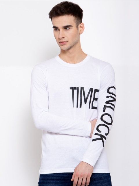 

KAY DEE Men White Typography Printed Slim Fit Cotton Pure Cotton T-shirt