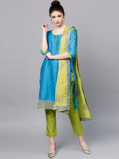 

Ishin Blue & Green Unstitched Dress Material