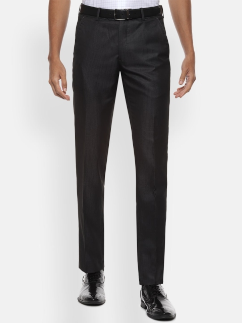 

Van Heusen Men Charcoal Textured Slim Fit Formal Trousers