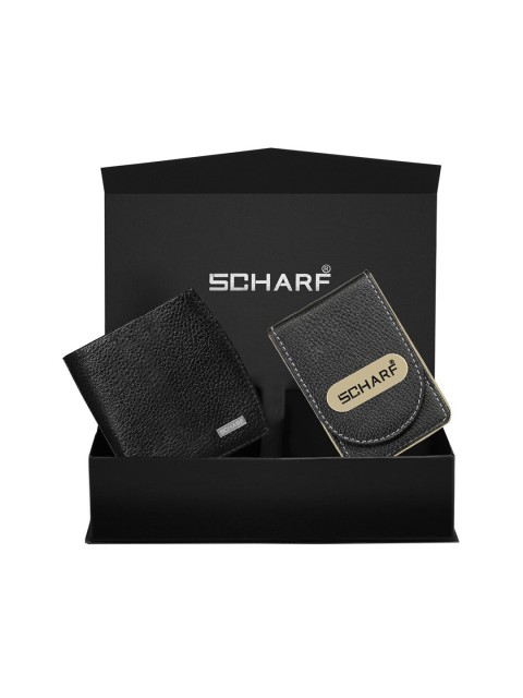 

SCHARF Men Black & Green Textured Genuine Leather Accessory Gift Set
