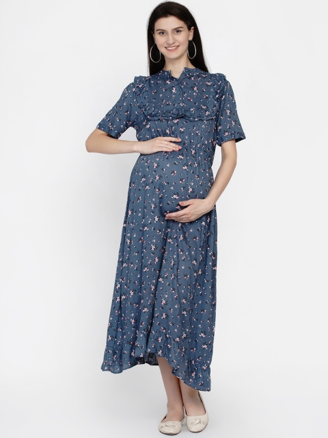 

Mine4Nine Blue Floral Shirt Maxi Maternity Dress