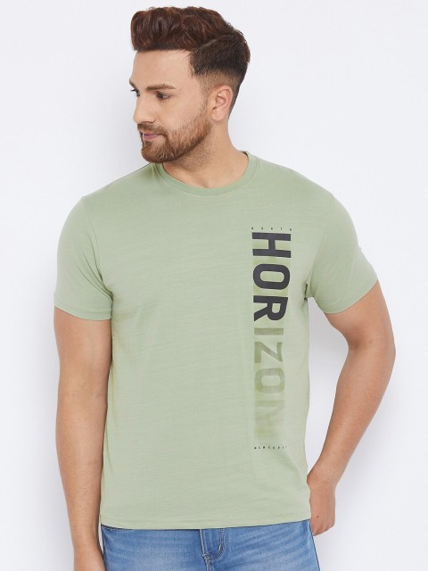 

98 Degree North Men Green Typography Printed Applique T-shirt