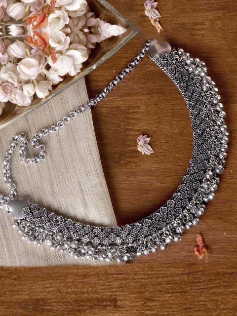 

TEEJH German Silver Silver-Plated Oxidised Necklace