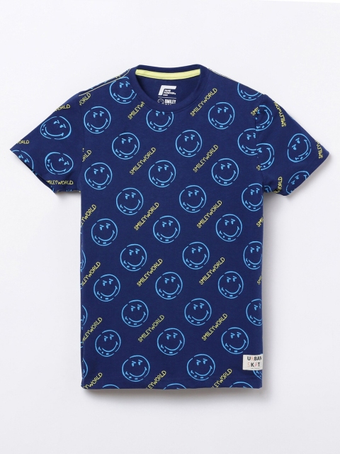 

Fame Forever by Lifestyle Boys Navy Blue Smiley Printed T-shirt