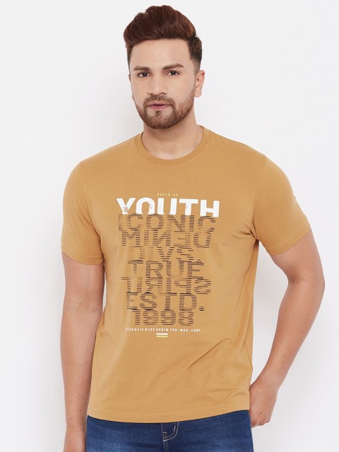 

98 Degree North Men Beige & Black Typography Printed T-shirt