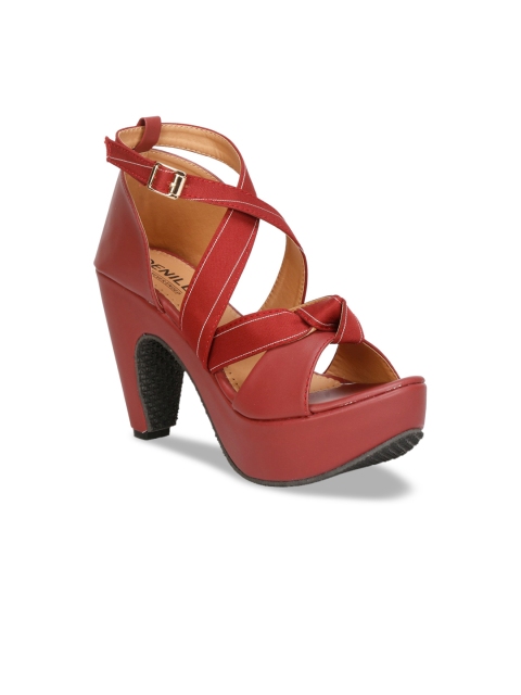 

Denill Maroon Platform Peep Toes with Buckles