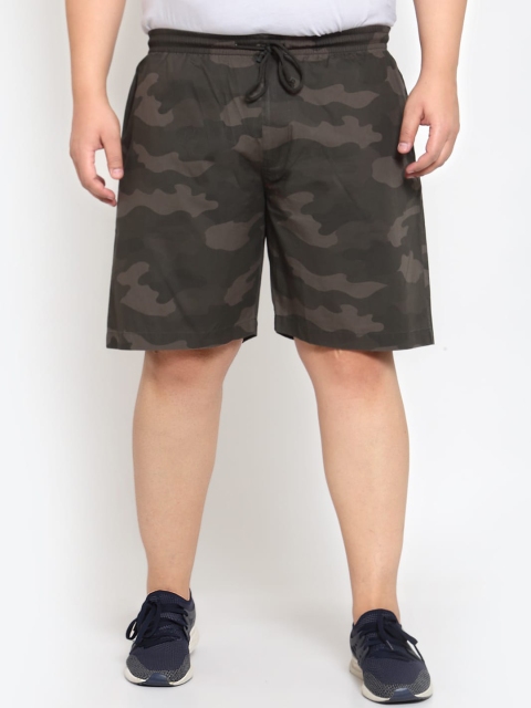 

plusS Men Brown Camouflage Printed Mid-Rise Sports Shorts