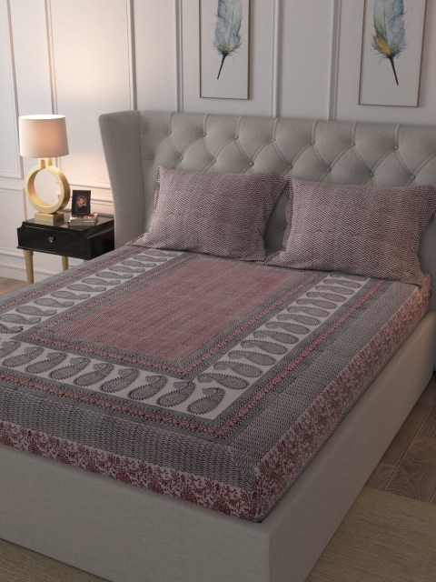 

RANGDESI Beige & Red Ethnic Motifs 210 TC King Bedsheet with 2 Pillow Covers