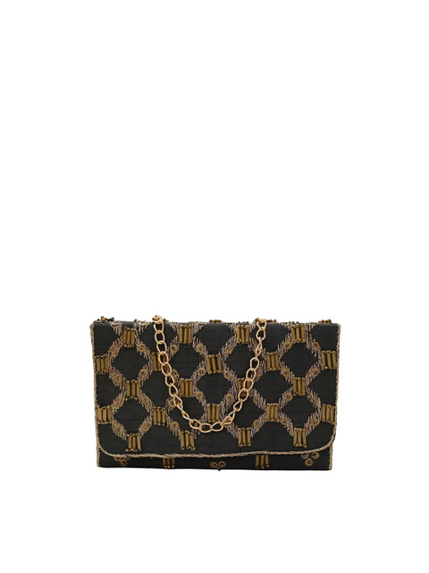 

Spice Art Black & Bronze-Toned Embellished Envelope Clutch