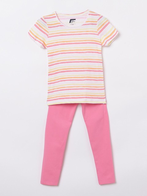 

Fame Forever by Lifestyle Girls Multi Striped Cotton T-shirt with Trousers