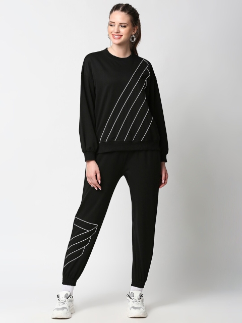 

ANWAIND Women Black & White Striped Top with Trousers