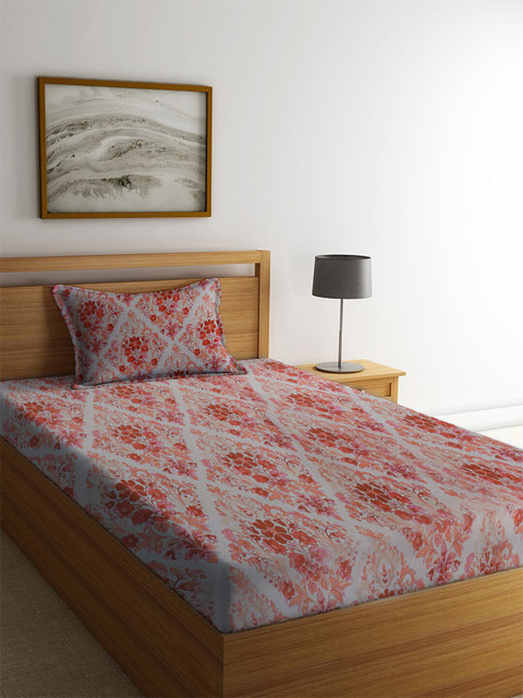 

MAYFAIR HOMES LONDON Red & White Floral 144 TC Single Bedsheet with 1 Pillow Covers