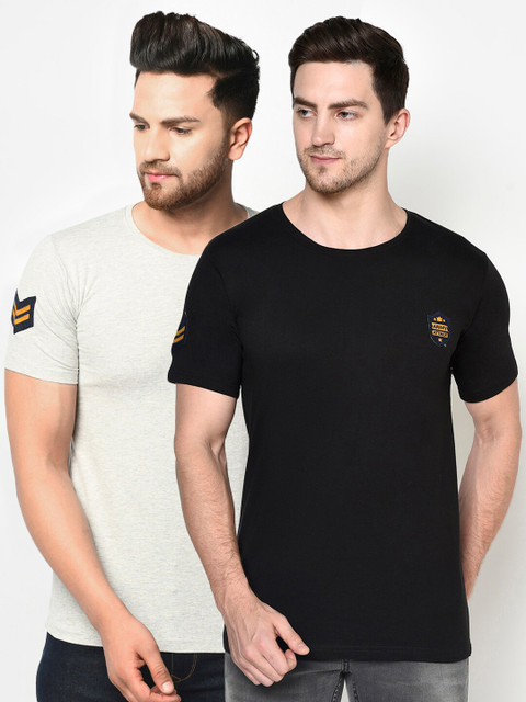 

ELEGANCE Men Black & Grey Pack Of 2 T-shirt
