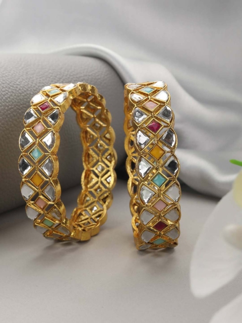 

Priyaasi Set Of 2 Gold-Plated White Kundan-Studded Handcrafted Bangles
