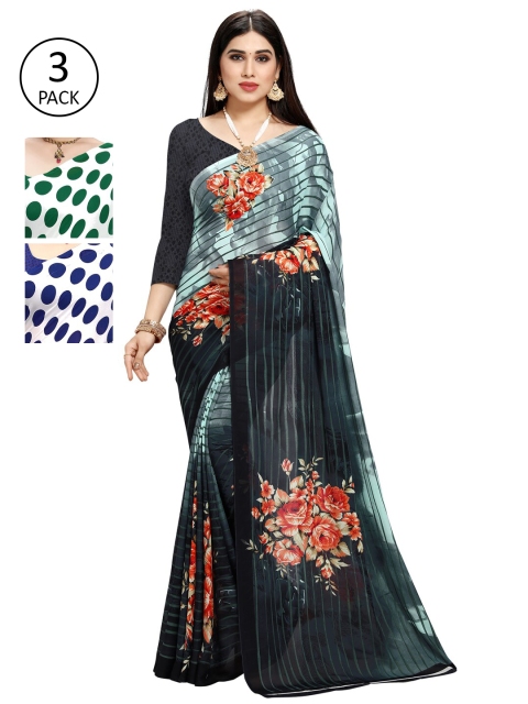 

KALINI Pack Of 3 Poly Georgette Sarees, White