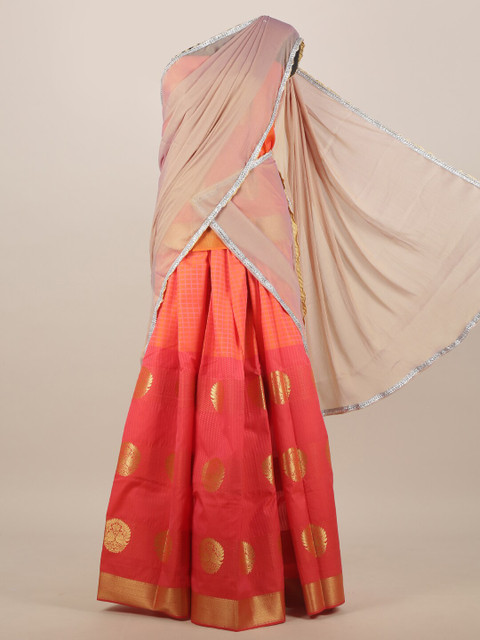 

Pothys Orange & Cream-Coloured Woven Design Zari Half and Half Saree