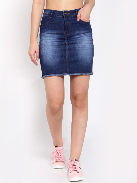 

DUDITI Women Blue Washed Denim Strechable Pencil Mini Skirt
