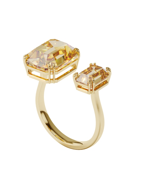 

SWAROVSKI Yellow Square Cut Crystals Gold-Plated Millenia Cocktail Ring 50
