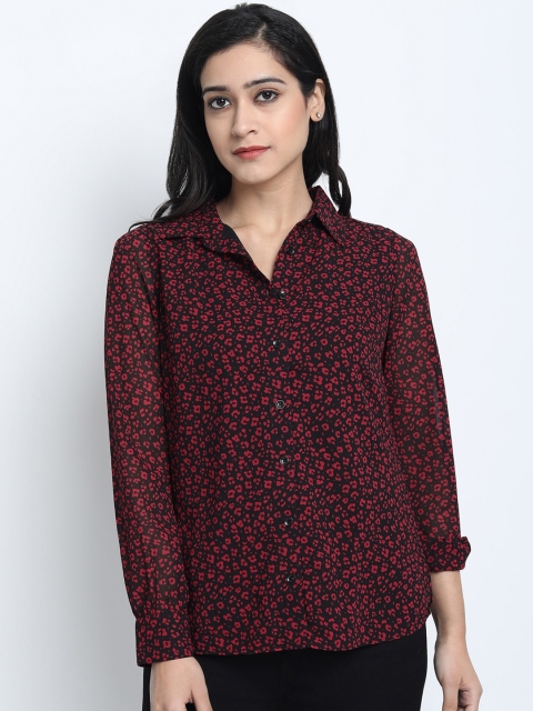 

Jade Garden Women Black & Maroon Floral Printed Casual Sustainable Shirt