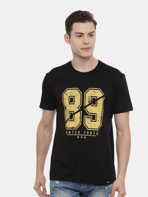 

MASH UNLIMITED Men Black Printed Applique Slim Fit T-shirt