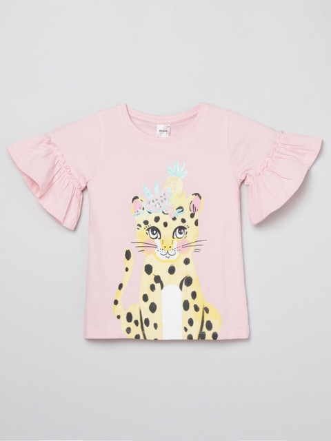 

max Girls Pink & Yellow Printed T-shirt