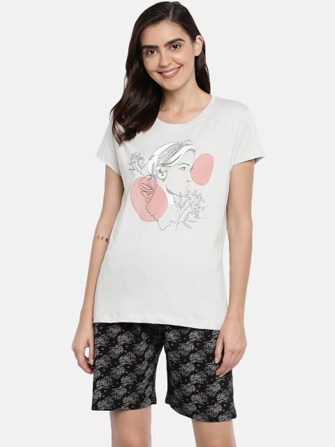 

Ellete Women Grey & Black Printed Night suit