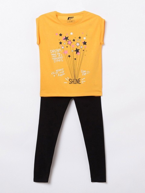 

Fame Forever by Lifestyle Girls Yellow & Navy Blue Printed T-shirt with Pyjamas