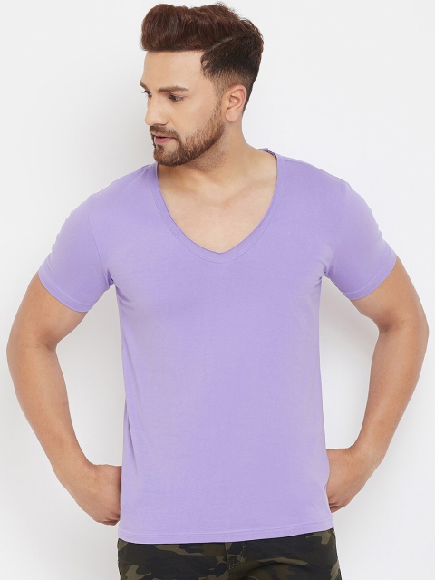 

FUGAZEE Men Purple V-Neck Slim Fit T-shirt