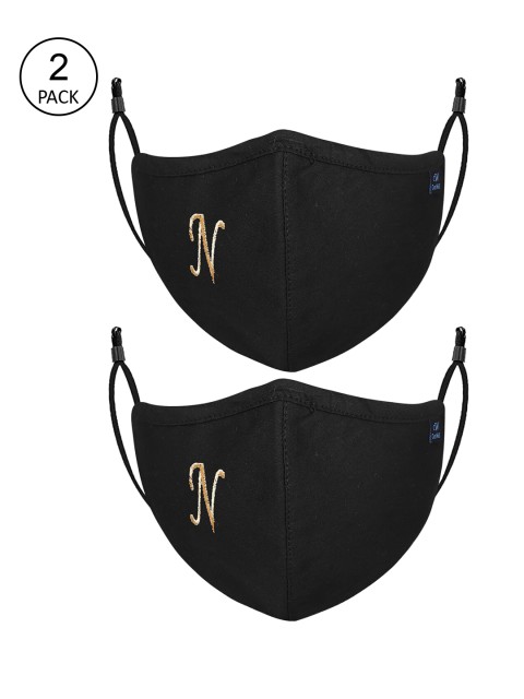 

CENWELL Adults Pack Of 2 Black Embroidered 6-Ply Reusable Pure Cotton Cloth Masks