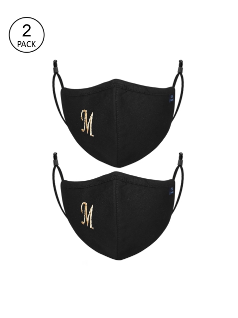 

CENWELL Pack Of 2 Black Solid 6-Ply Reusable Pure Cotton Cloth Masks