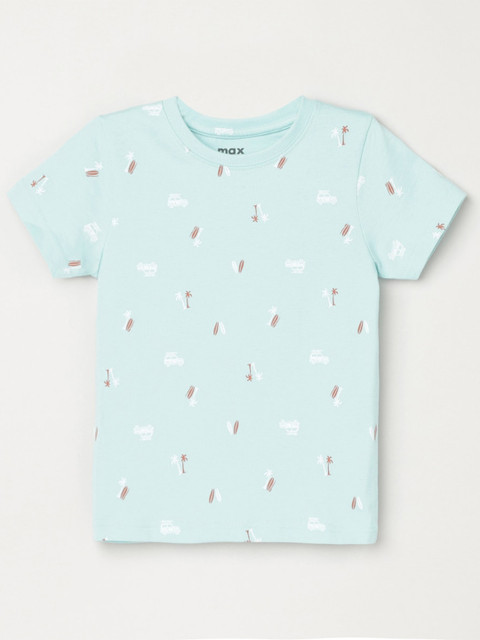 

max Boys Turquoise Blue Printed T-shirt