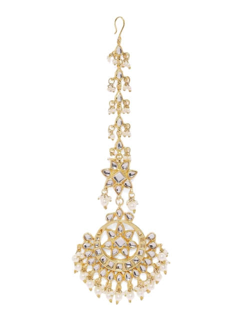 

Rubans Gold-Plated White Kundan-Studded & Pearl-Beaded Handcrafted Maang Tikka