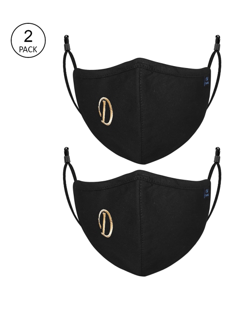 

CENWELL Unisex Pack Of 2 Black Solid 6-Ply Reusable Pure Cotton Cloth Masks