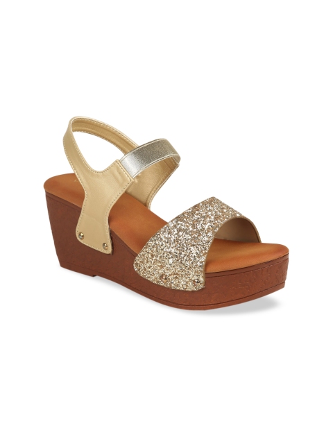 

VALIOSAA Gold Embellished Wedge Sandals