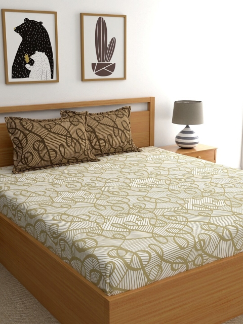 

Dreamscape White & Brown 140 TC King Bedsheet with 2 Pillow Covers