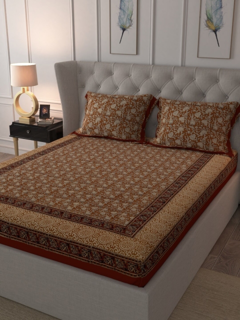 

RANGDESI Yellow & Beige Ethnic Motifs 210 TC King Bedsheet with 2 Pillow Covers