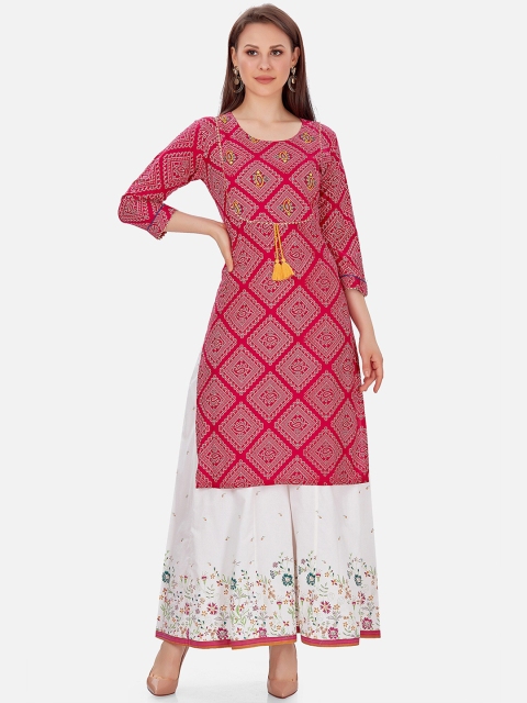 

Kiana Women Pink Floral Printed Kurta with Palazzos