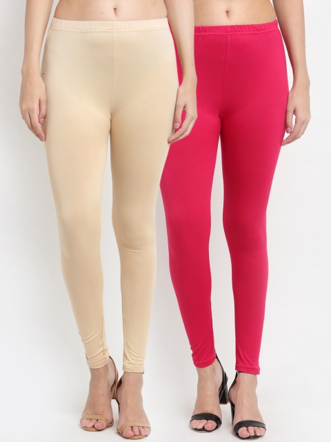 

NEUDIS Women Pack Of 2 Beige & Magenta Ankle-Length Leggings