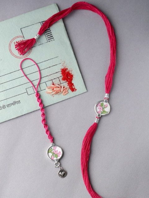 

Adorn By Nikita Sterling Silver HandPainted Floral Hand And Lumba Rakhi combo