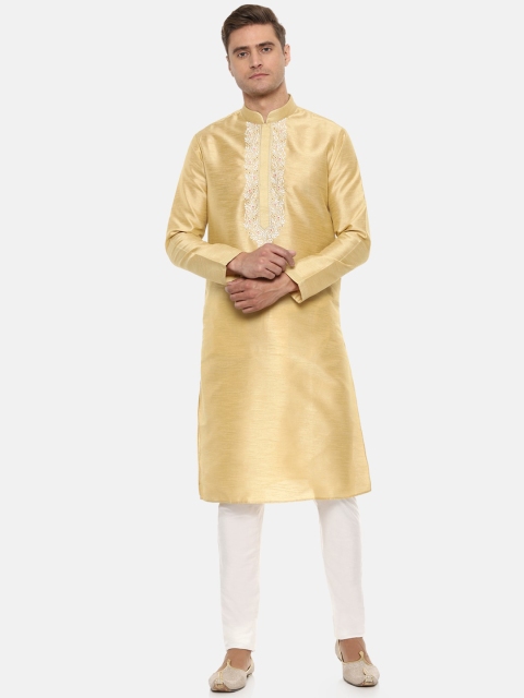 

Louis Philippe Men Gold-Toned & White Yoke Design Kurta with Pyjamas