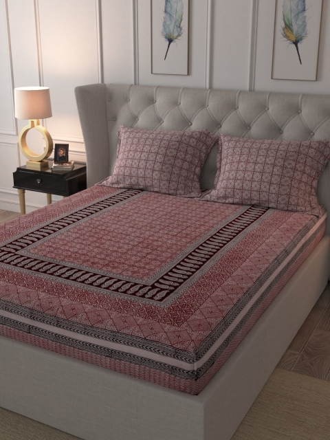 

RANGDESI Red & Black Ethnic Motifs 210 TC King Bedsheet with 2 Pillow Covers