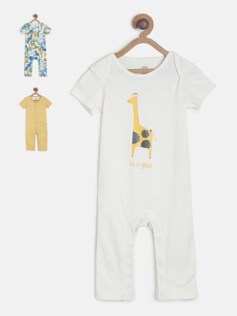 

MINI KLUB Infant Kids Pack Of 3 Pure Cotton Rompers, White