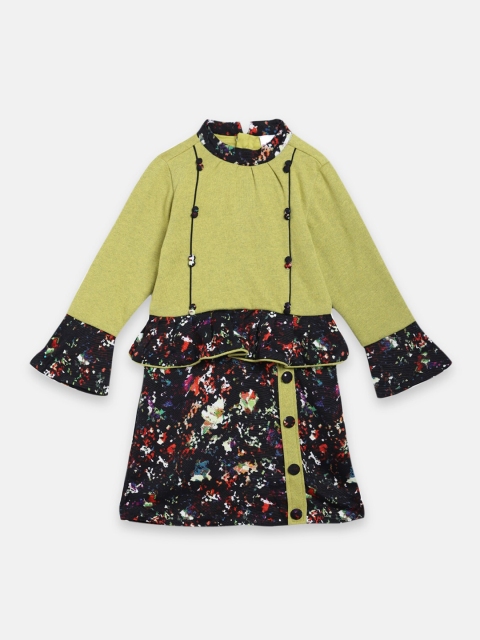 

Butterfly Blush Green & Black Abstract Printed Drop-Waist Dress