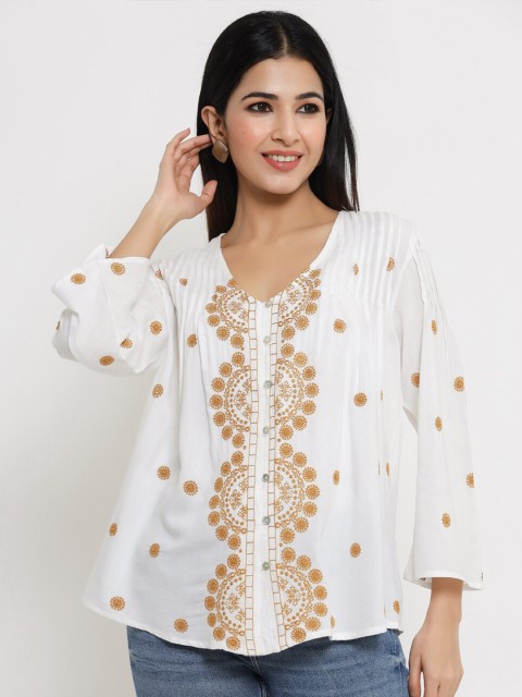 

Sangria Off White Embroidered Regular Top