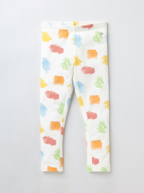 

Ed-a-Mamma Girls Off White & Yellow Printed Ankle-Length Cotton Leggings