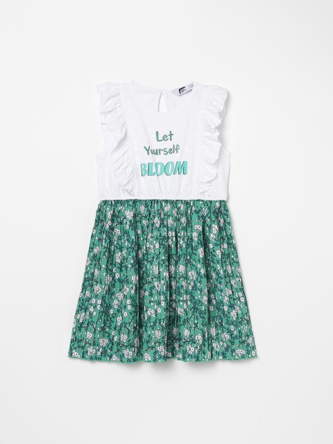 

Fame Forever by Lifestyle Girls Green & White Floral Printed A-Line Dress