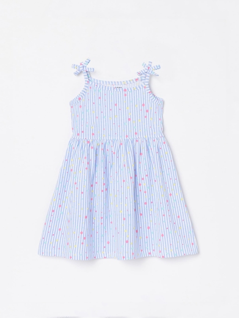 

Juniors by Lifestyle White & Blue Striped Cotton A-Line Dress