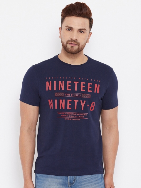 

98 Degree North Men Navy Blue & Red Typography Printed Cotton T-shirt