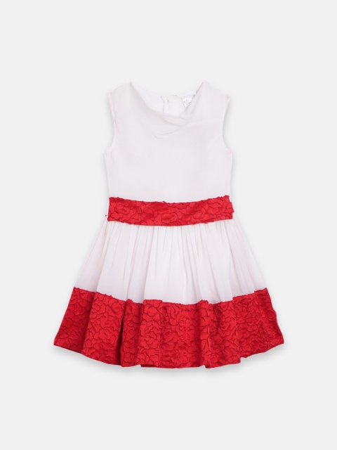 

Butterfly Blush Girls White & Red Cowl Neck Fit & Flare Dress